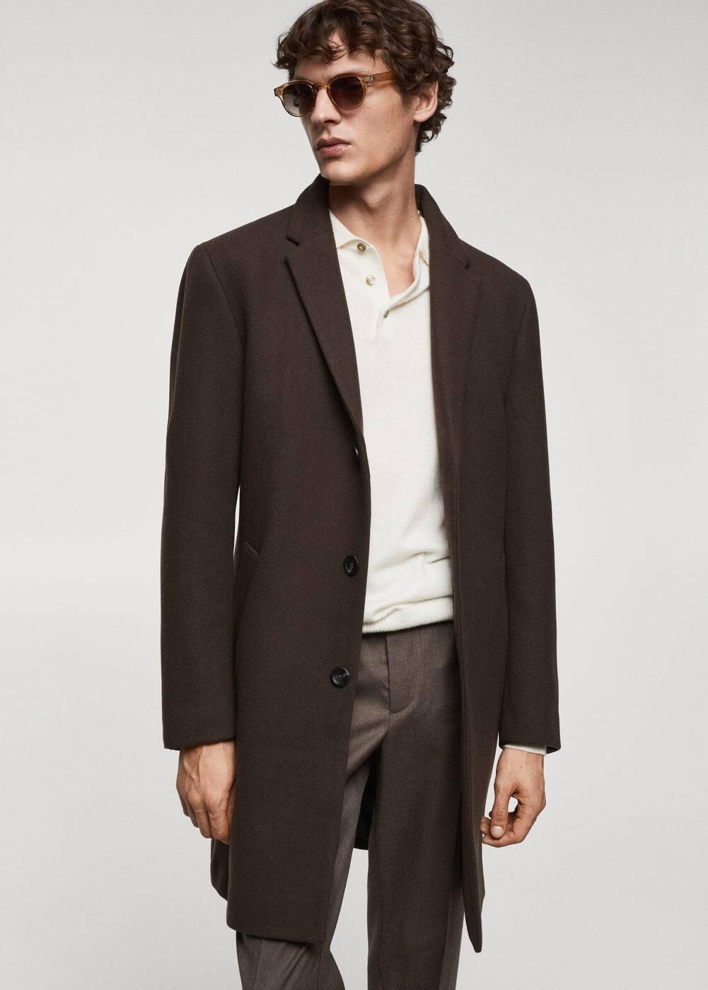 MANGO MAN - Wool coat with detachable collar brownMen Product Image