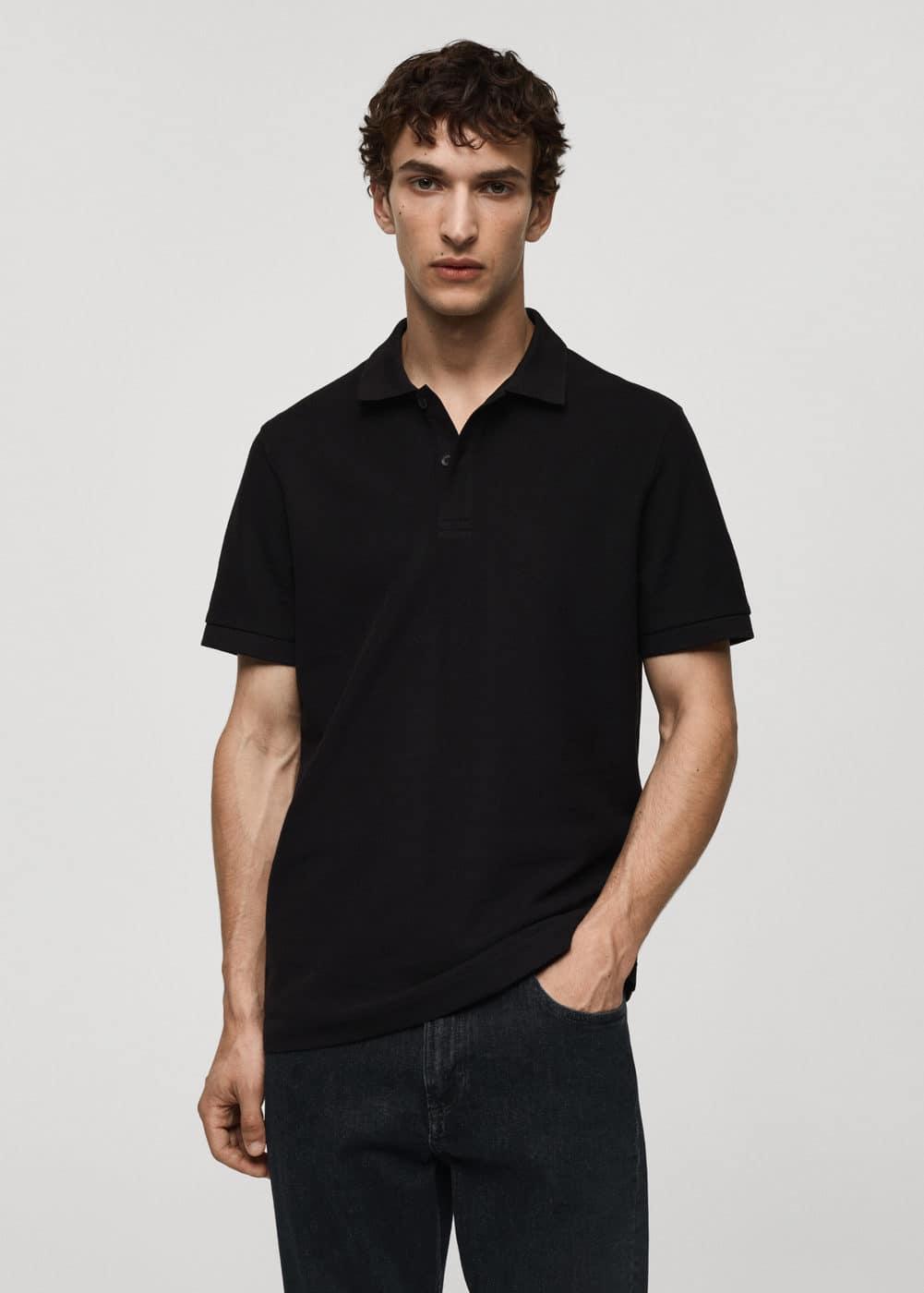 MANGO MAN - 100% cotton pique polo shirt blackMen Product Image