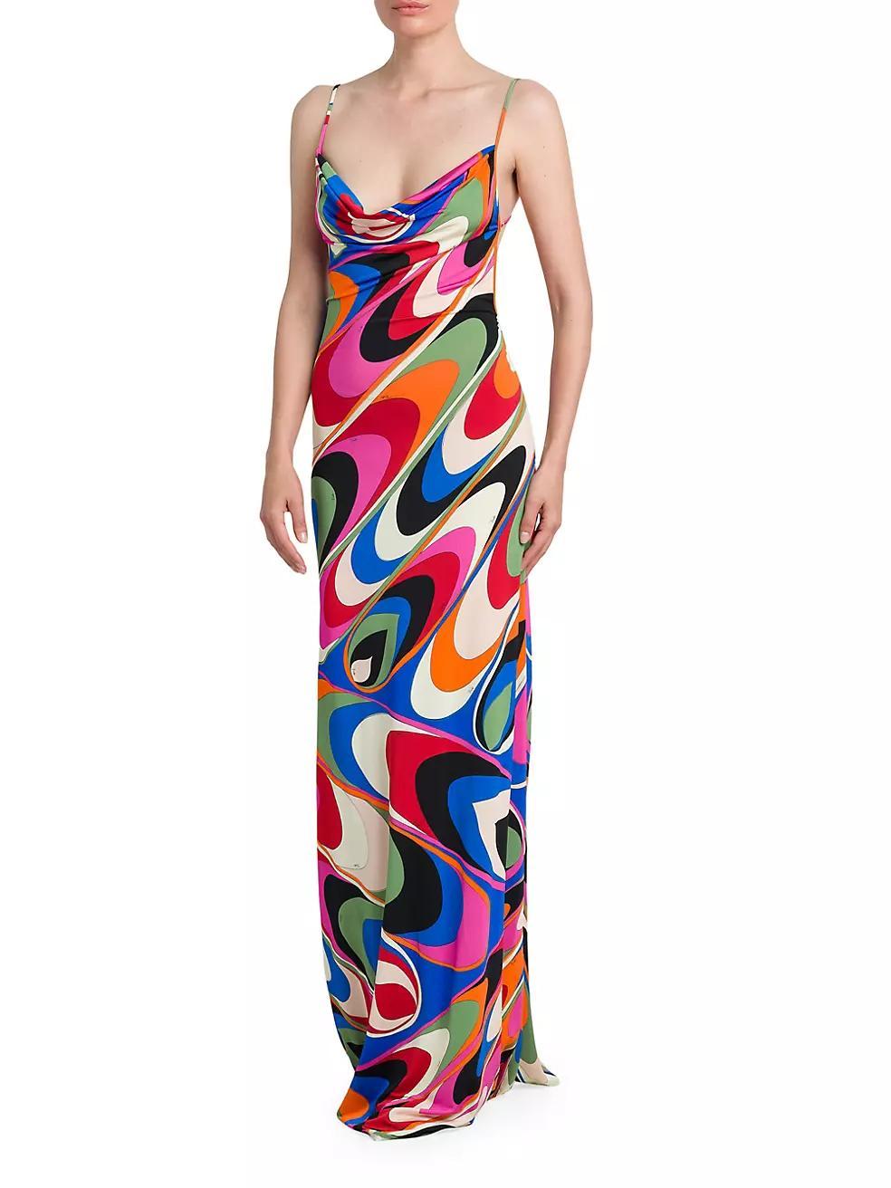 Swirling Satin Maxi Dress Product Image