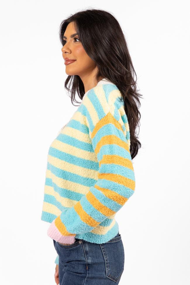 Check It Out Yellow, Blue, and Pink Fuzzy Cardigan Product Image