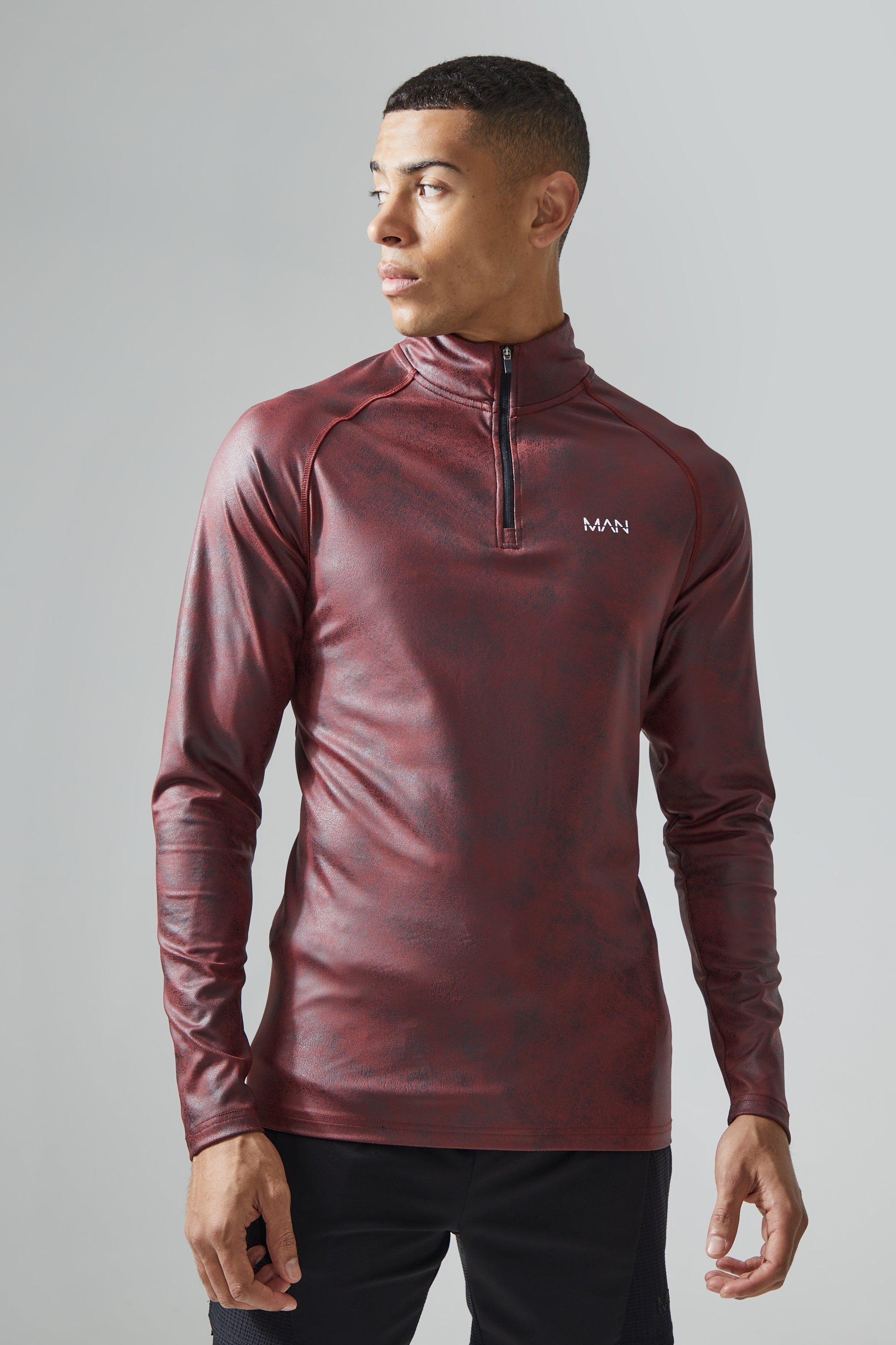 Man Active Slim Fit Cracked Print Zip Top | boohooMAN USA Product Image