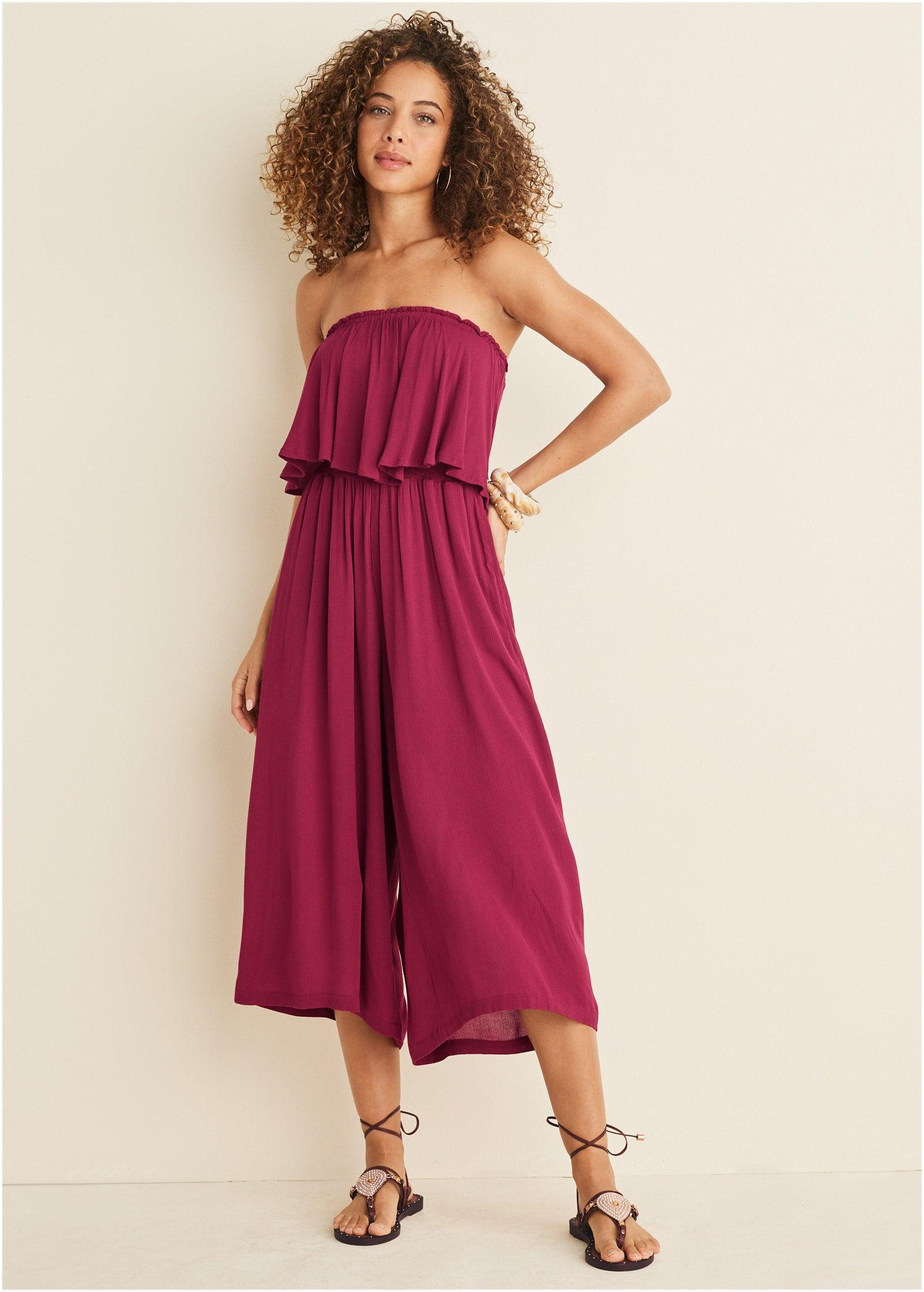 Strapless Ruffle Jumpsuit - Mauve Product Image