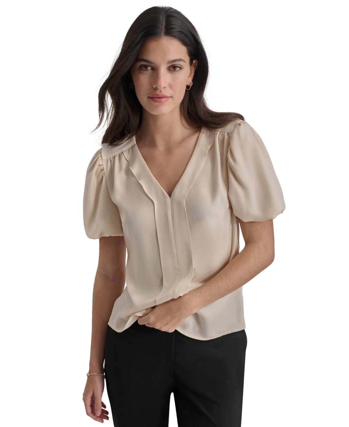 Dkny Womens V-Neck Balloon-Sleeve Blouse Product Image