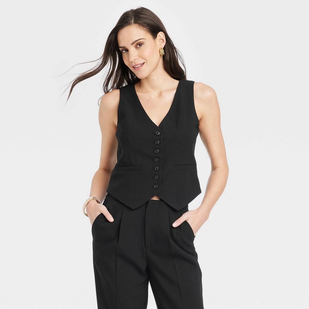 Womens Tailored Suit Vest - A New Day Black L Product Image