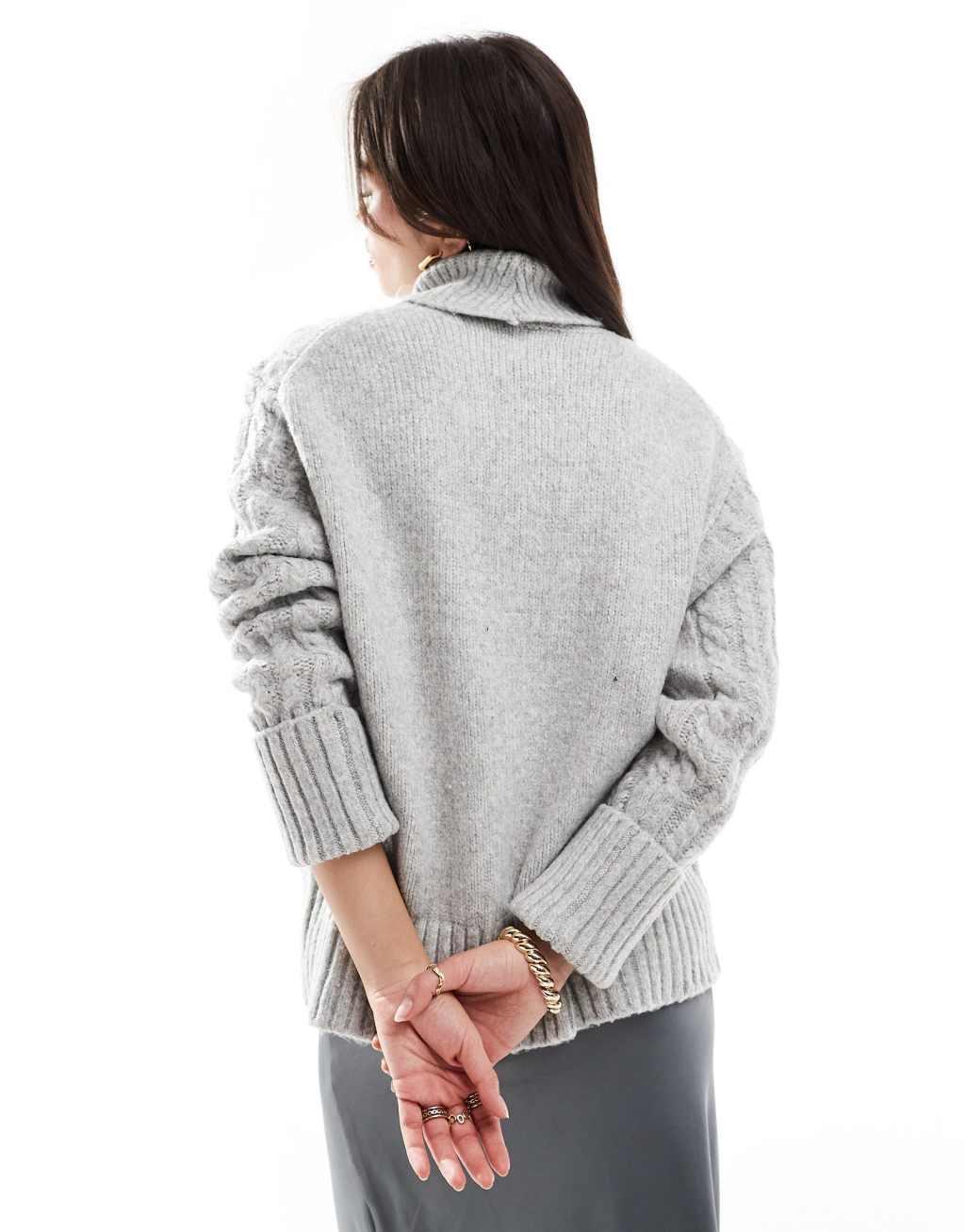 ASOS DESIGN high neck cable sweater in gray Product Image