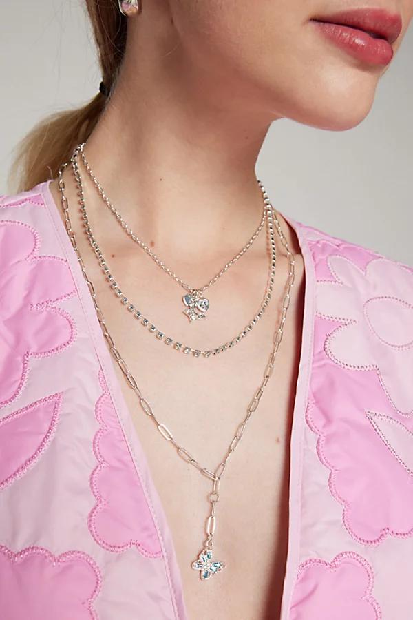 Rhinestone Butterfly Layered Necklace Womens at Urban Outfitters Product Image