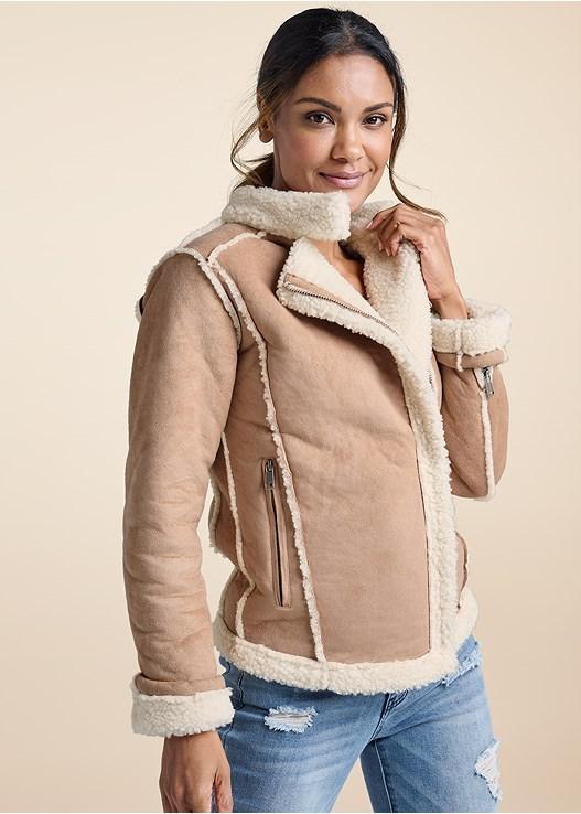 Faux-Suede/Sherpa Moto Coat Product Image