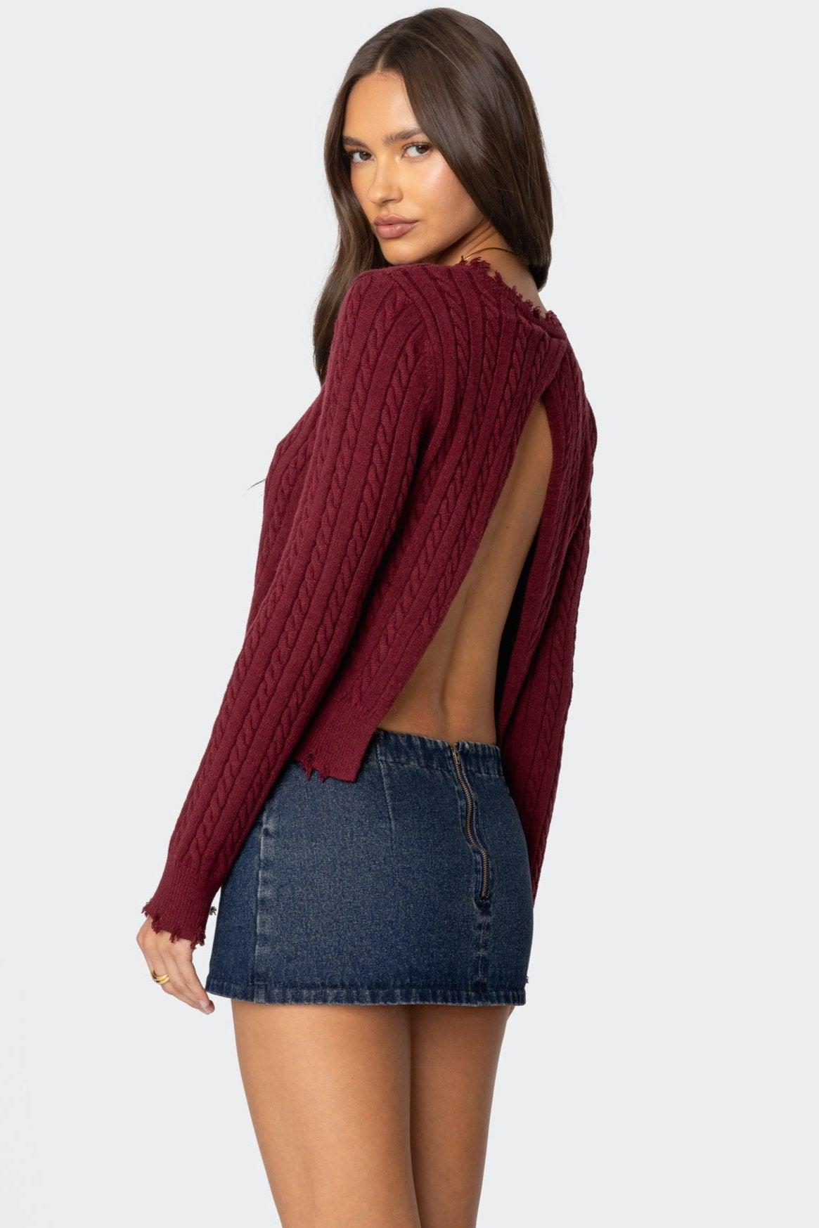 Split Open Back Cable Knit Sweater product image