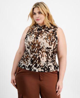 Trendy Plus Size Printed Textured-Mesh Tank Top, Created for Macy's Product Image