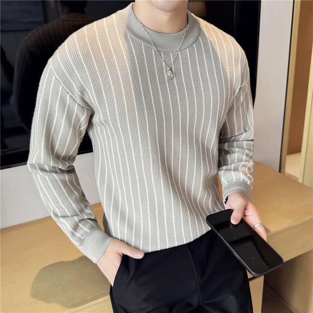 Long-Sleeve Crew Neck Striped Sweater Product Image