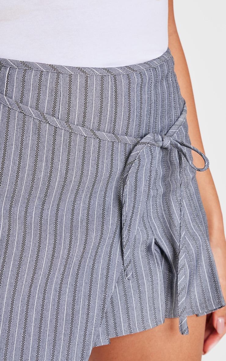 Grey Striped Wrap Tie Detail Pleated Skort Product Image