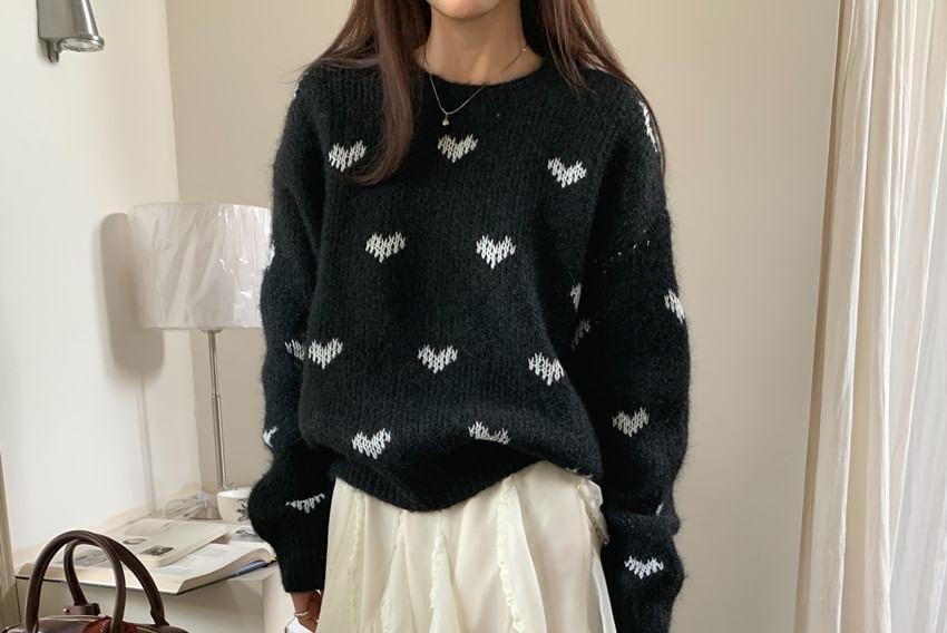 Crewneck Heart Jacquard Sweater Product Image