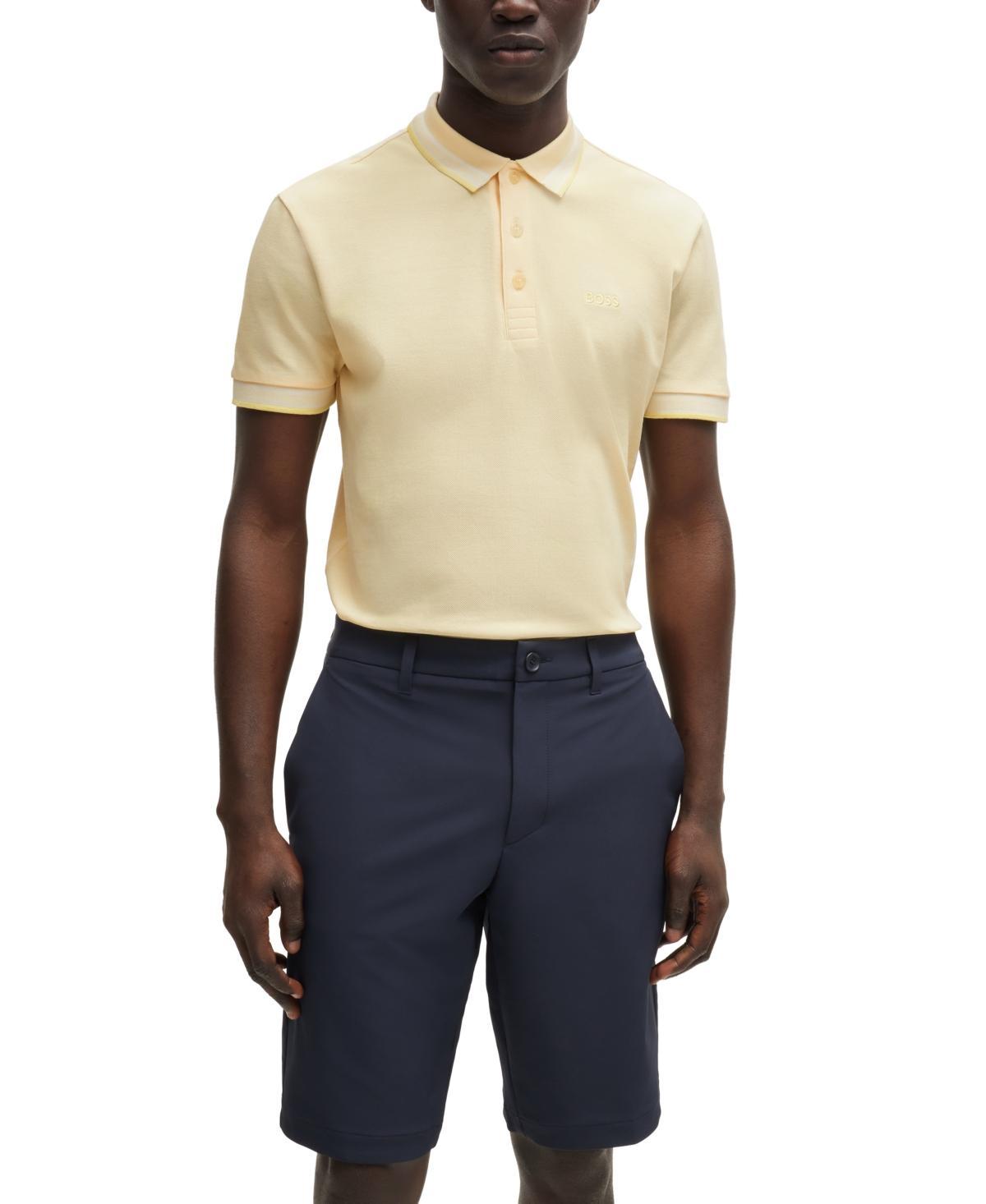 Boss By  Men's Contrast Logo Polo Shirt In Gold Product Image