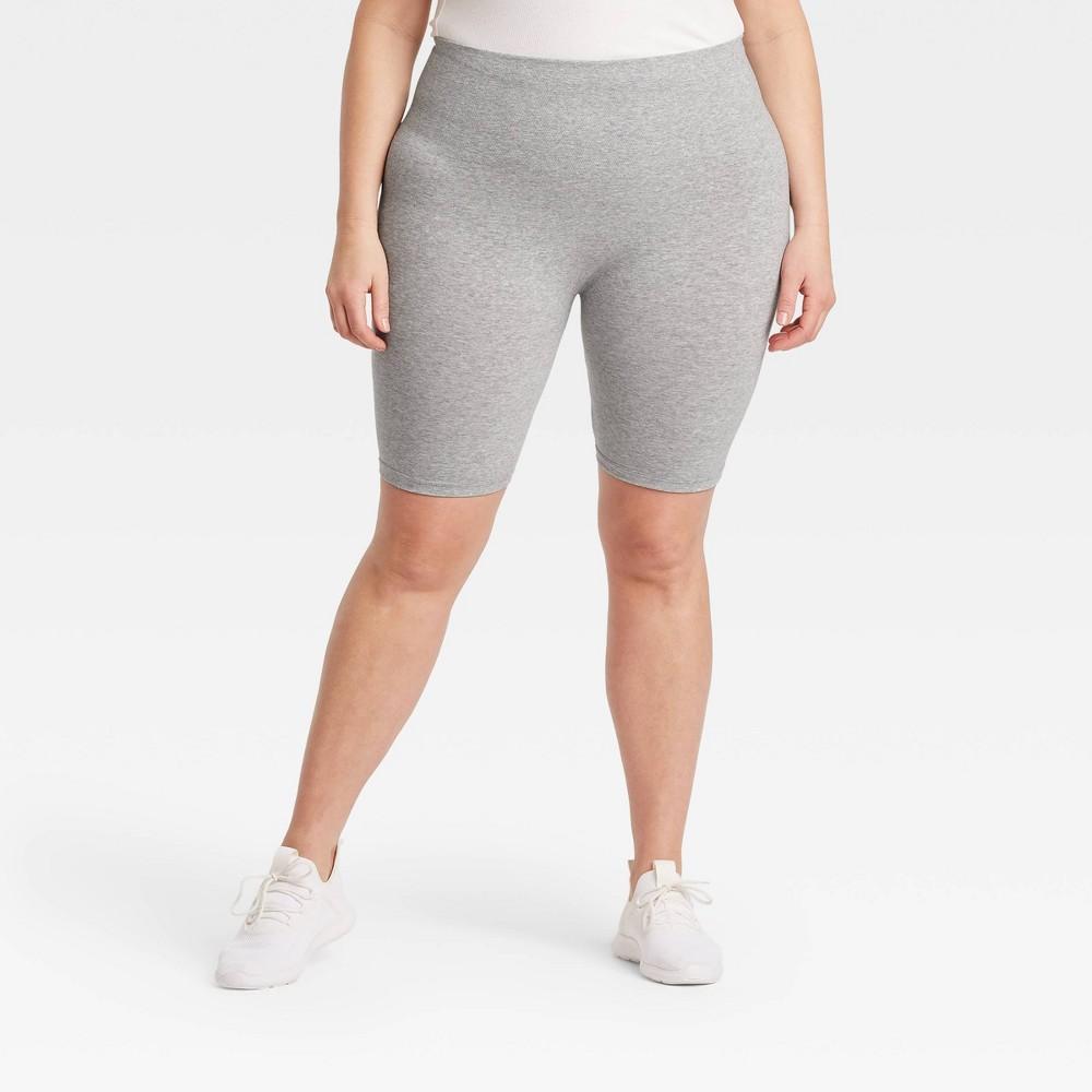 Womens Plus Size High-Waist Cotton Blend Seamless 7 Inseam Bike Shorts - A New Day Heather 1X Product Image