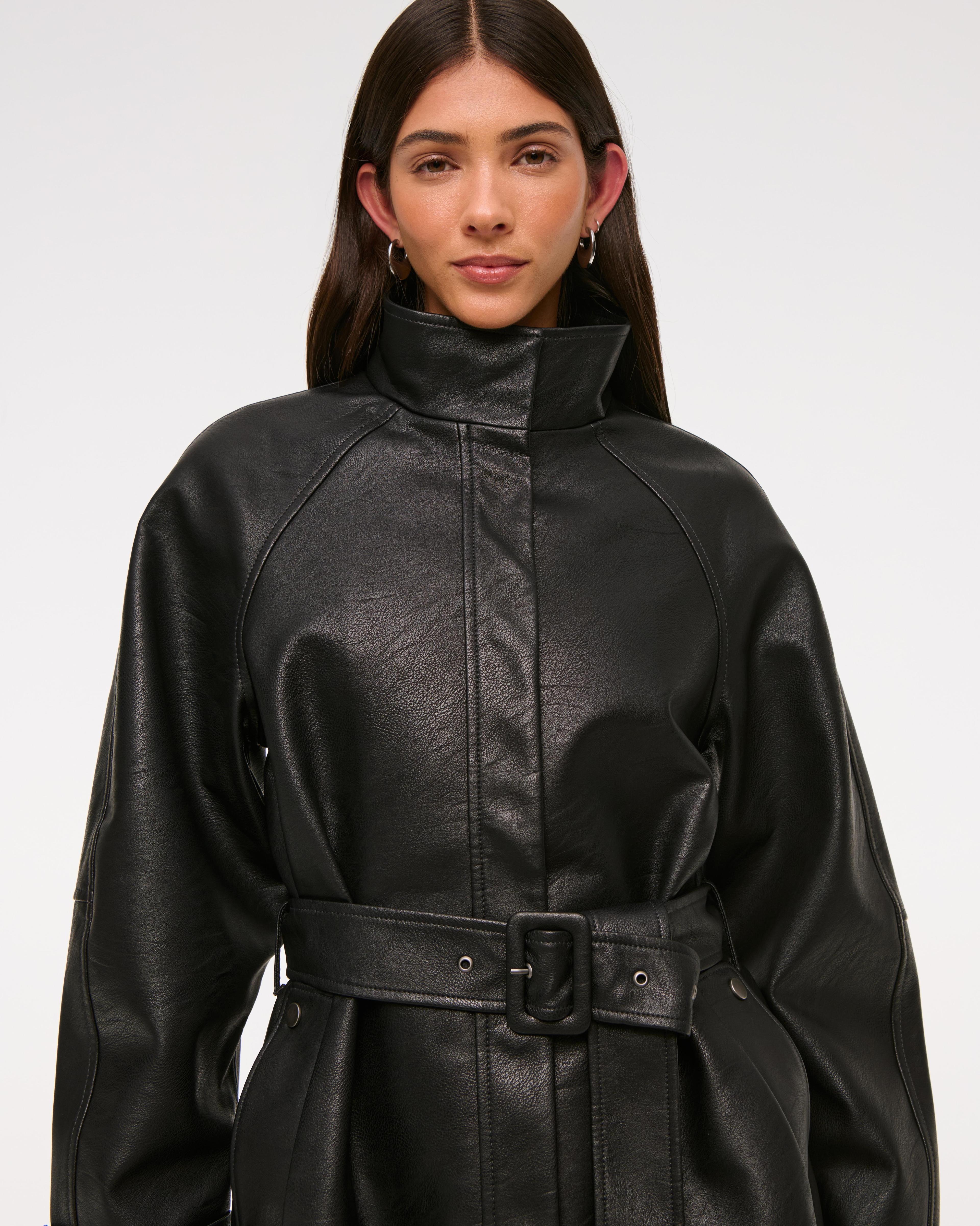 Belted Vegan Leather Jacket Product Image