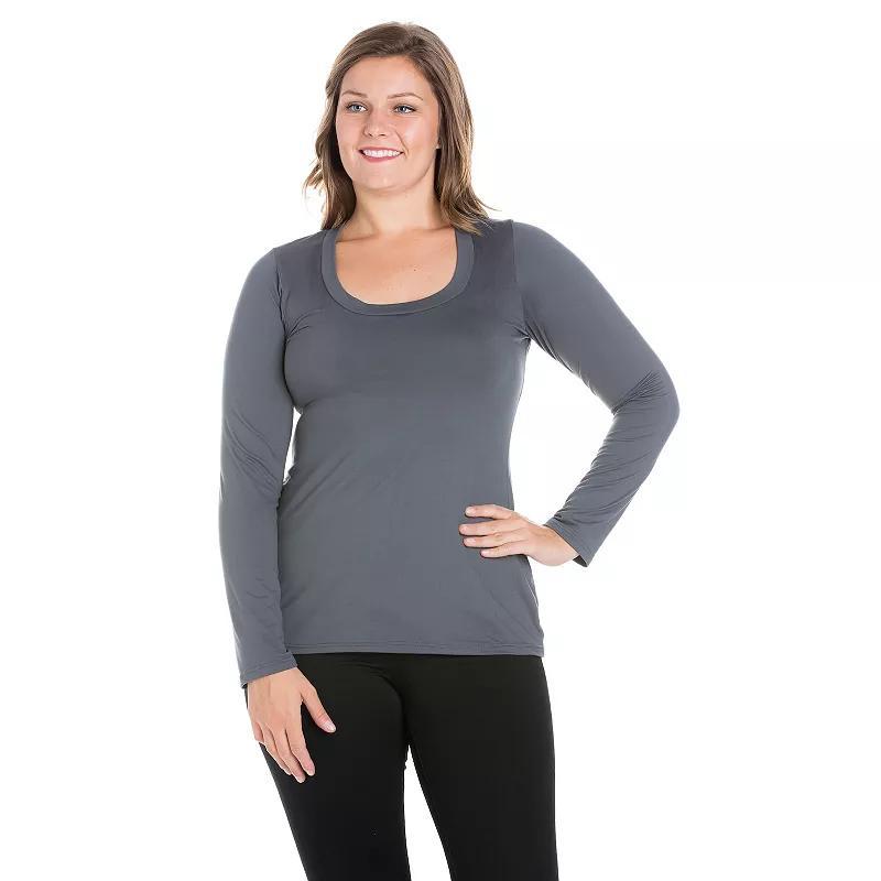 Plus Size 24Seven Comfort Apparel Solid Long Sleeve Scoop Neck Tee, Womens Grey Product Image