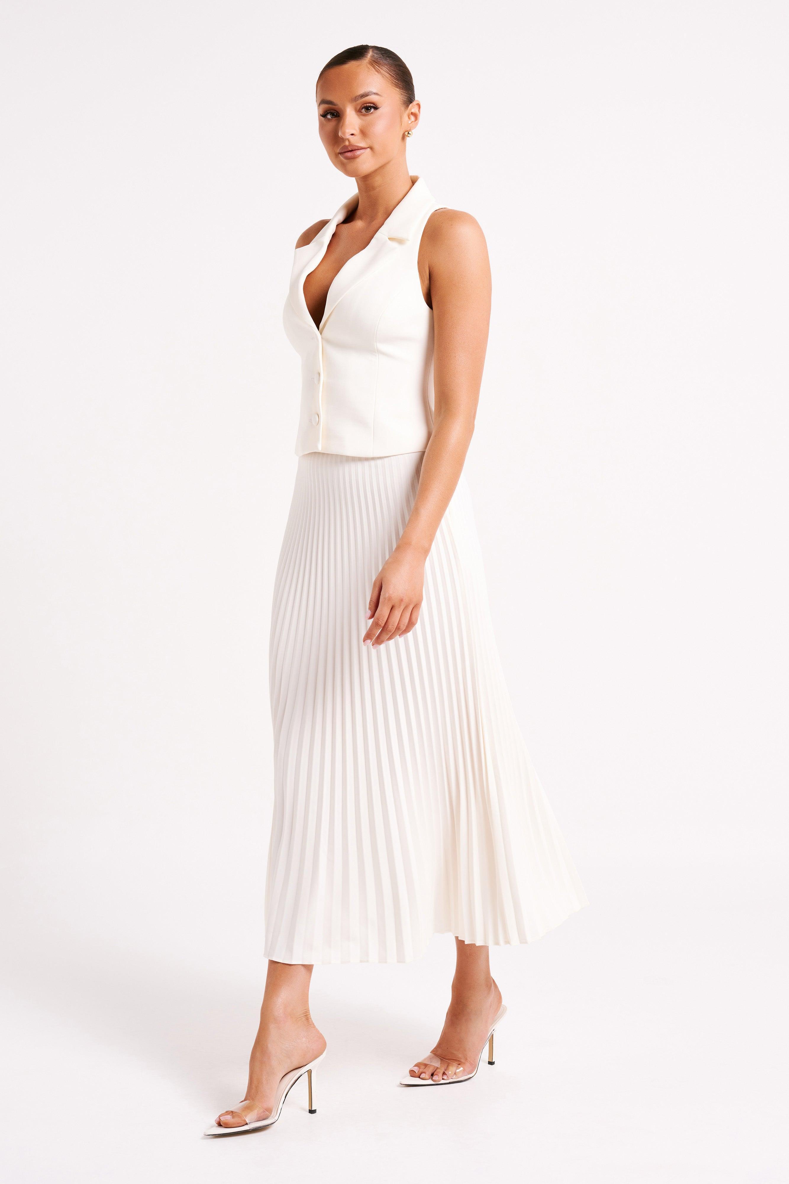 Twyla Pleated Suiting Maxi Skirt - Ivory Product Image