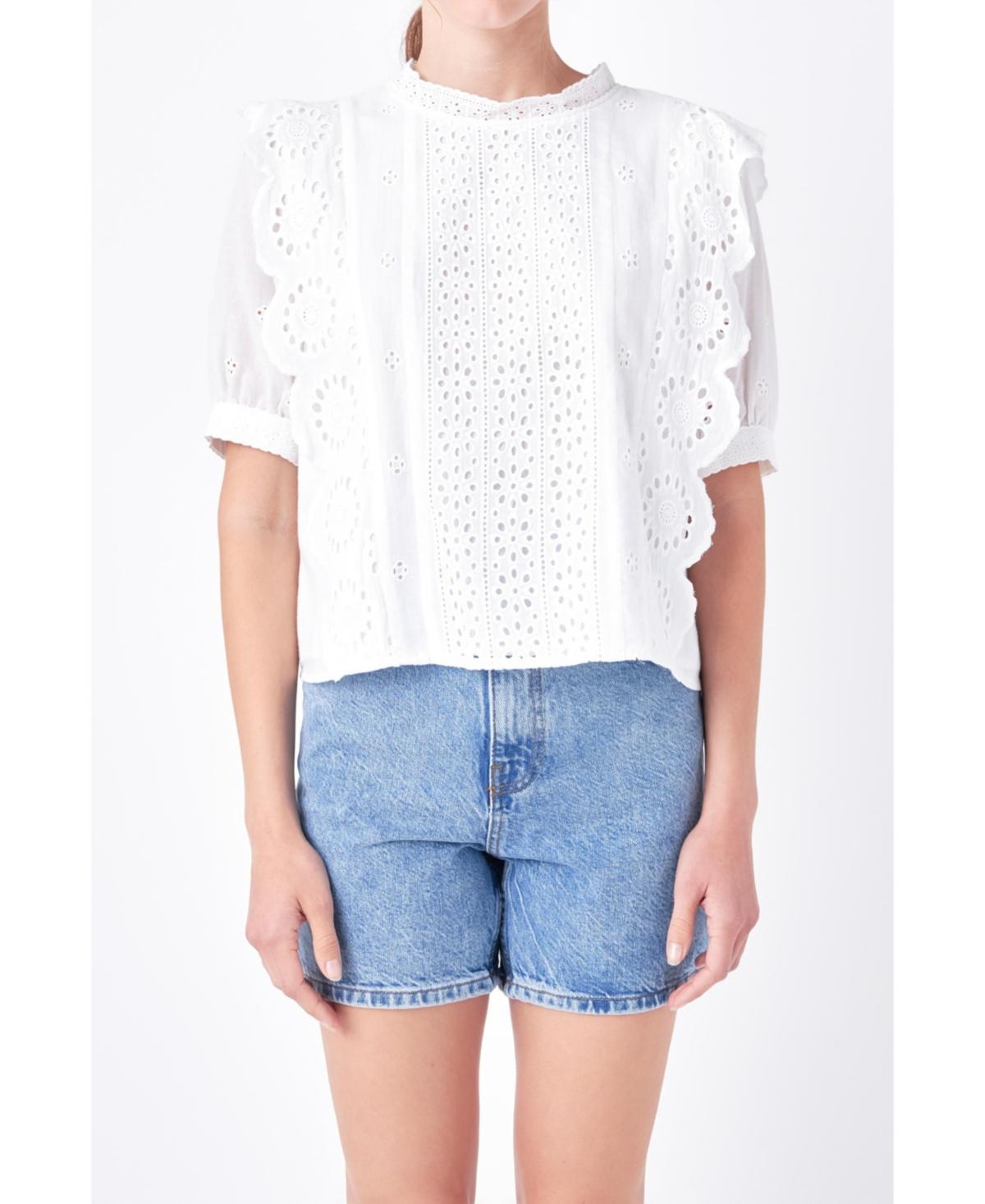 Womens Eyelet Short Sleeve Top Product Image