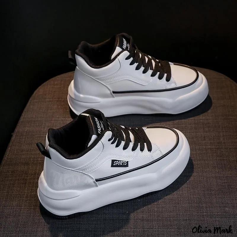 Olivia Mark – High Top White Sneakers Height Increase Running Board Shoes Casual Shoes Product Image