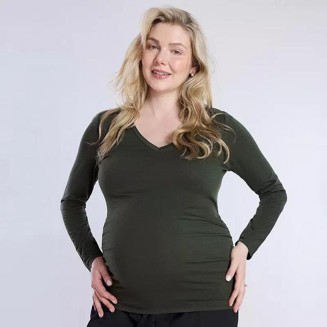 Maternity Motherhood Side Ruched Tee, Womens Burnt Green Product Image