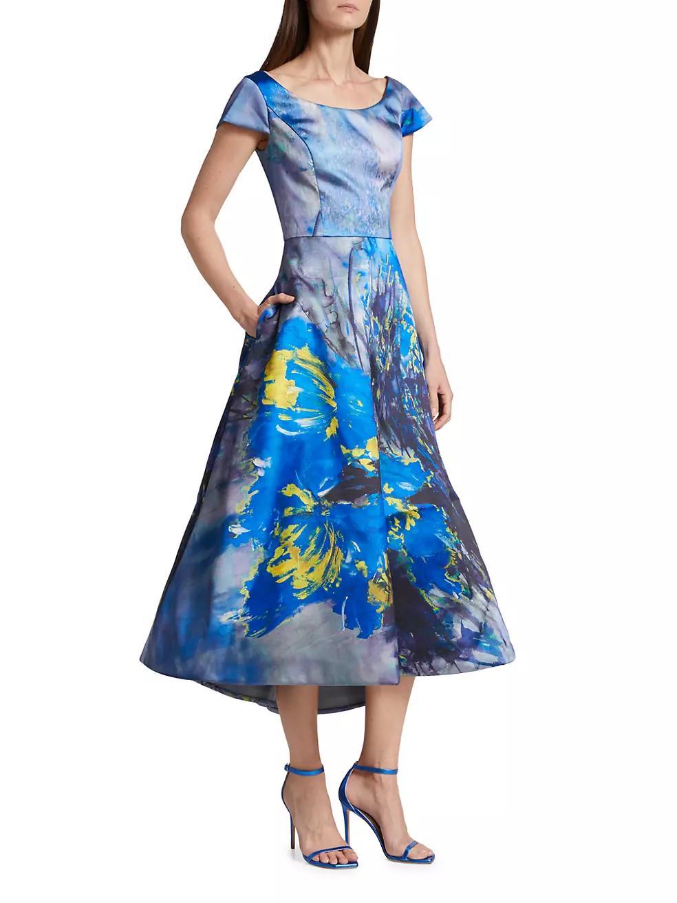 Abstract Floral Satin Midi-Dress Product Image