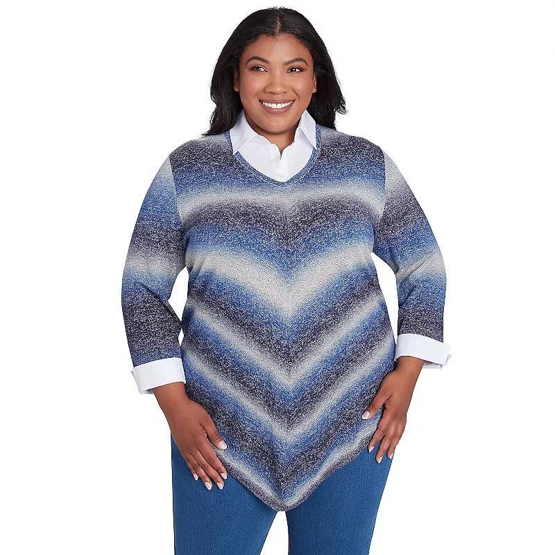 Plus Size Alfred Dunner Chevron Ombre Woven Sweater, Womens Blue Product Image