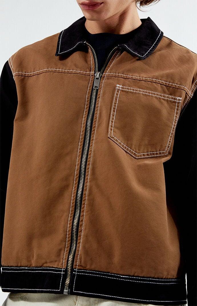 Men's Blocked Twill Jacket in Brown/Black - Product Image