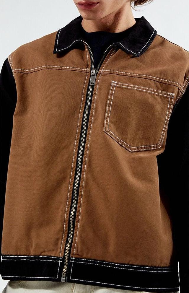 Men's Blocked Twill Jacket in Brown/Black - Product Image