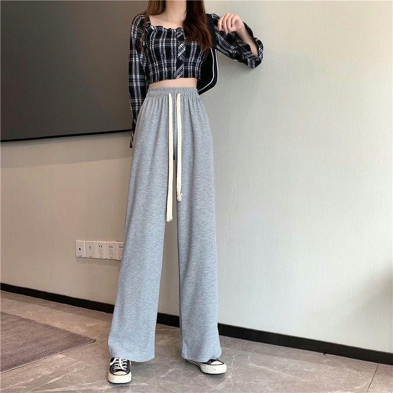 Drawstring Waist Plain Wide Leg Pants Product Image