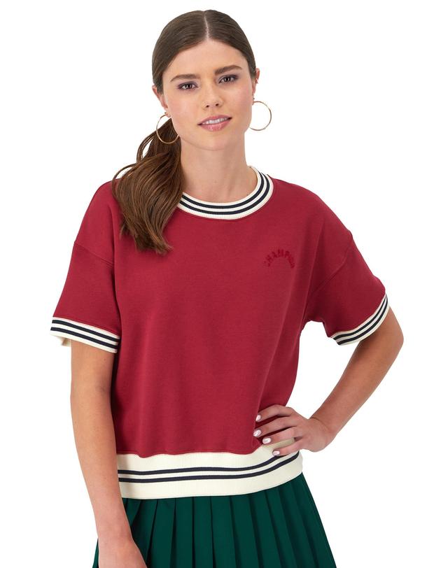 Womens Champion Webster Short-Sleeved Crewneck Sweatshirt, Arched Script Logo Cardinal 2XL Product Image