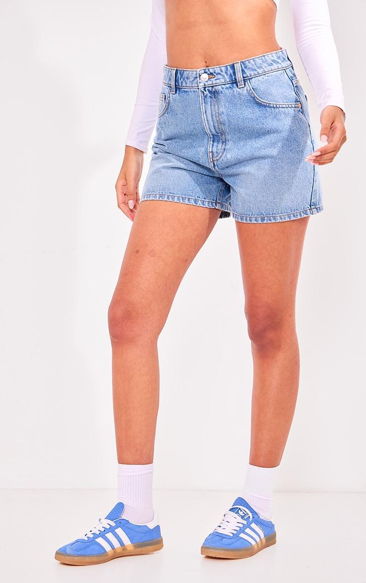 PRETTYLITTLETHING Tall Vintage Mid Wash Mom Denim Shorts Product Image