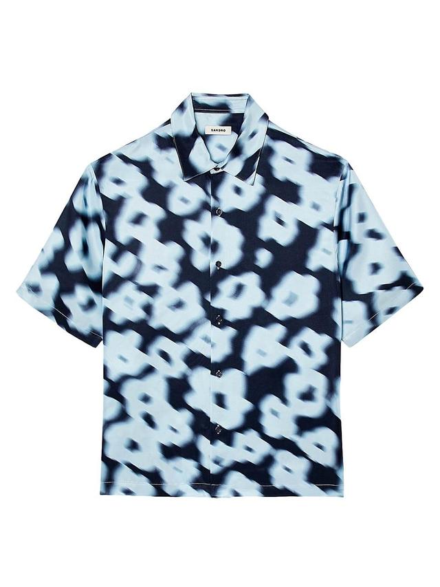 Sandro Oversized Printed Short Sleeve Button Front Shirt Product Image