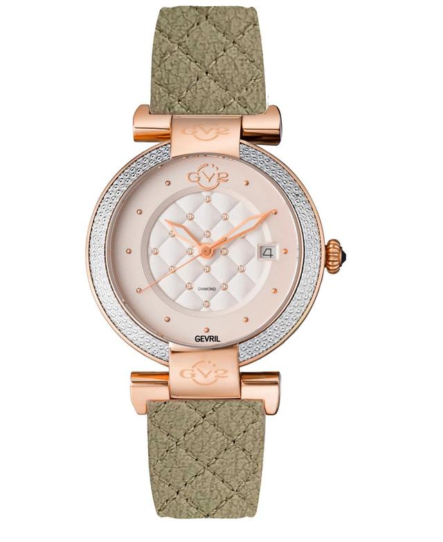 GV2 by Gevril Womens Berletta Swiss Quartz Diamond Accents Olive Green Apple Peel Italian Faux Leather Strap Watch 37mm Product Image