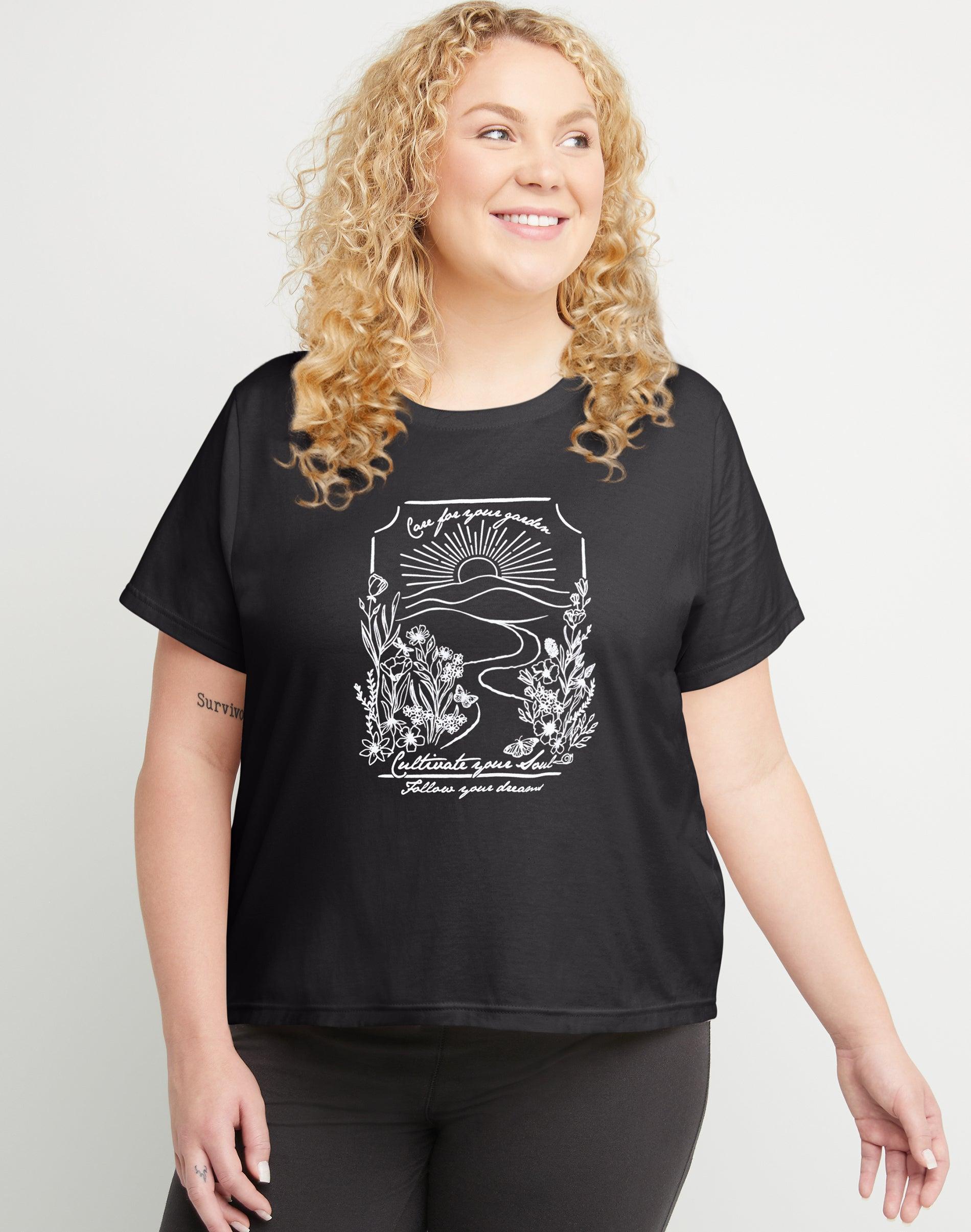 Hanes Womens Cotton Graphic T-Shirt, Cultivate Your Soul (Plus Size) Black 4X product image