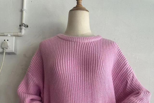 Round Neck Plain Sweater Product Image