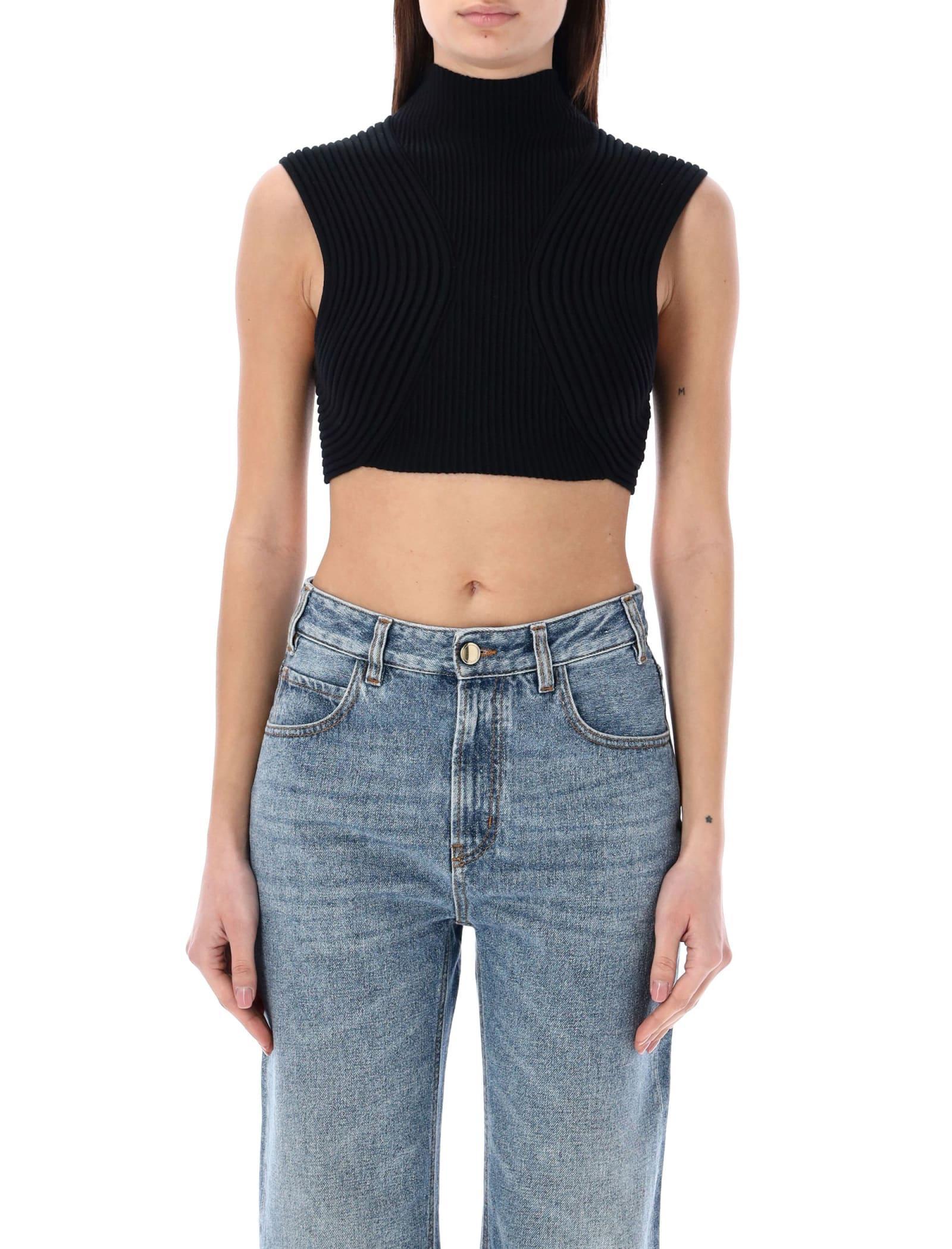 Ribbed-knit Wool Crop Top In Black Product Image