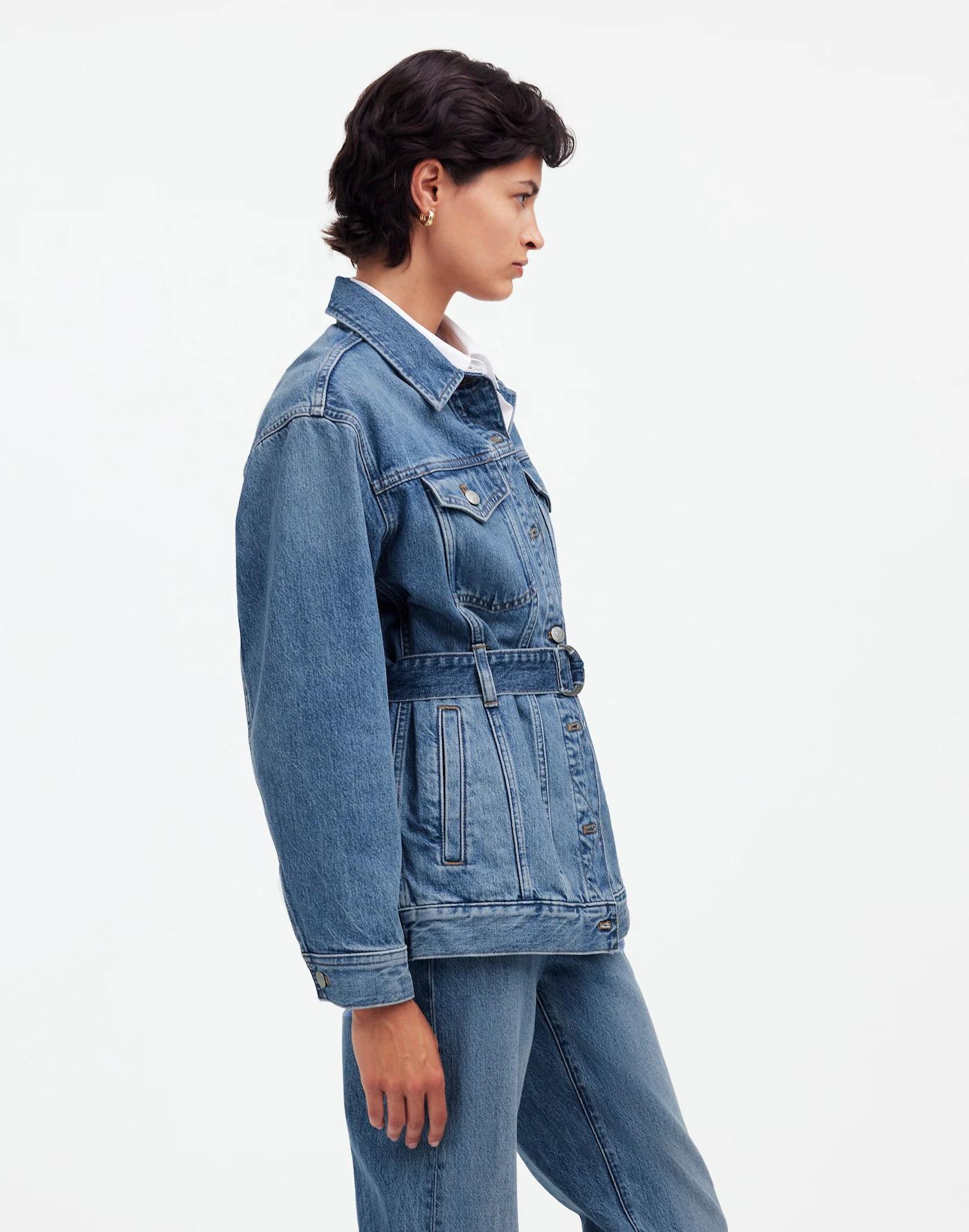 Belted Oversized Trucker Jean Jacket Product Image