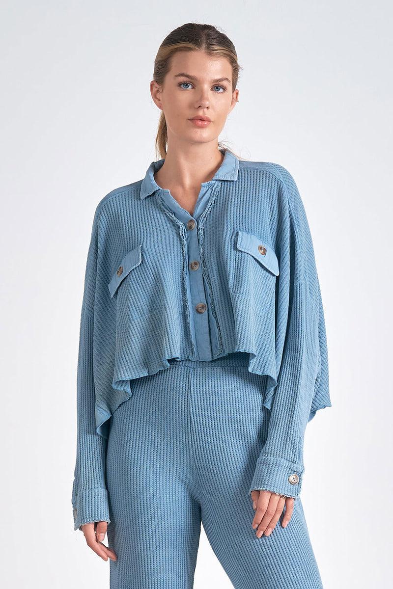 Blue Wash Slouchy Ribbed Crop Top Product Image