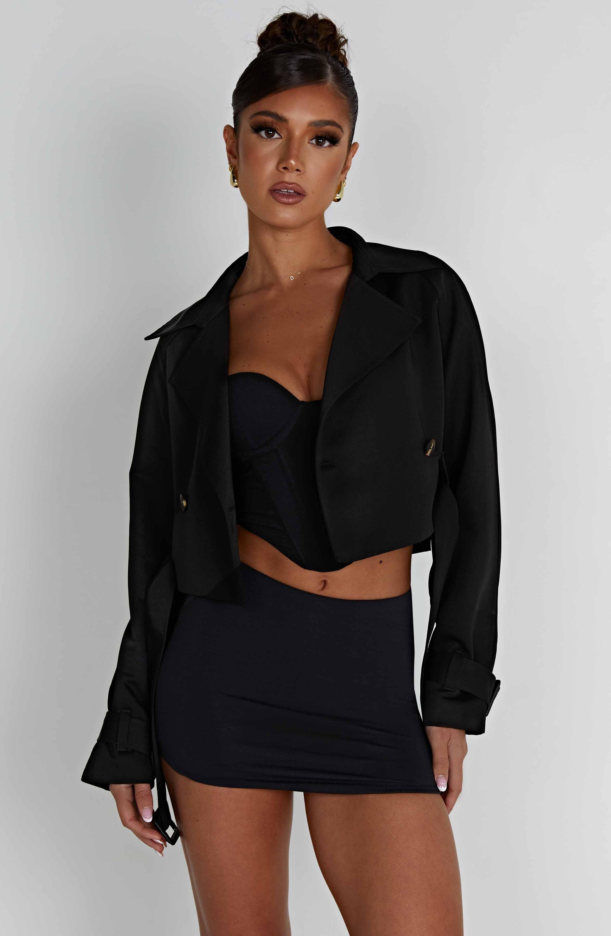 Caprice Cropped Trench Coat - Black Product Image