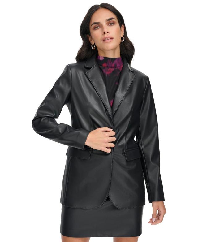 Calvin Klein Womens Two-Button Faux-Leather Blazer Product Image