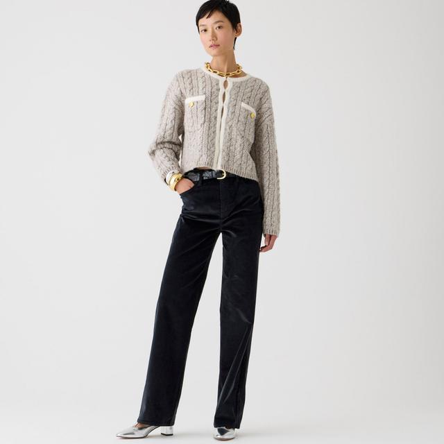 Full-length slim wide-leg pant in stretch velvet Product Image