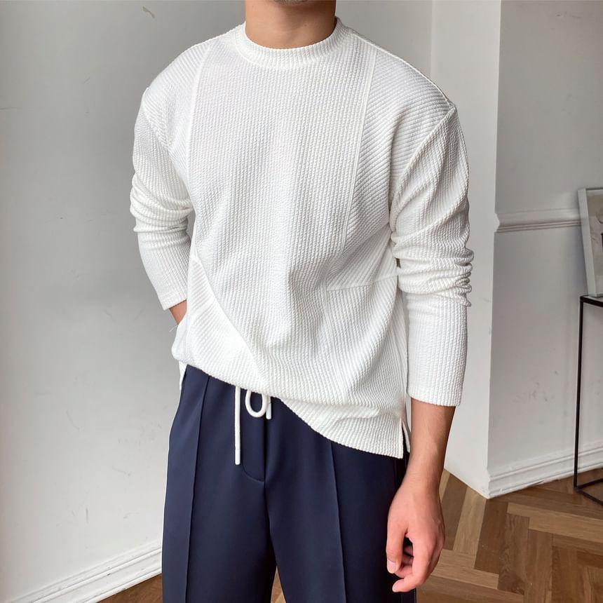 Long Sleeve Mock Neck Waffle Panel  T-Shirt Product Image