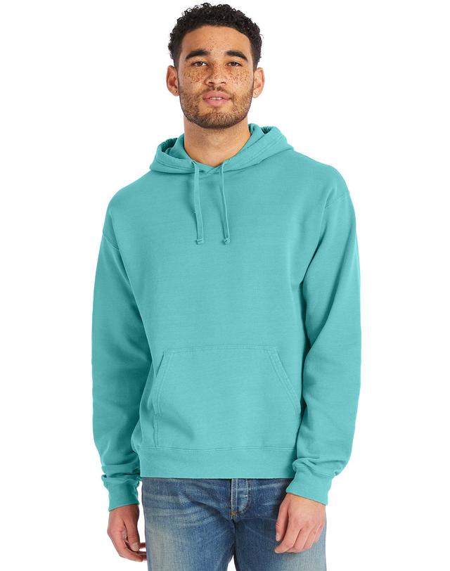 Mens Hanes Originals Garment Dyed Fleece Pullover Hoodie Blue Product Image