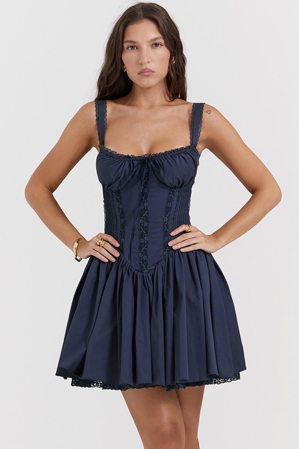 Pietra French Navy Corset Mini Dress Product Image