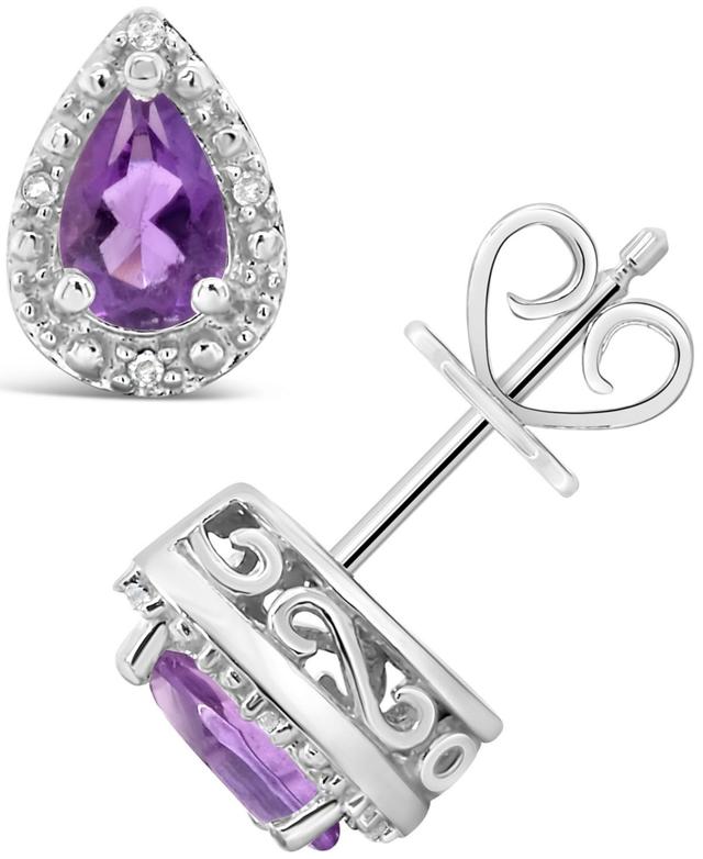 Gemstone and Diamond Accent Stud Earrings in Sterling Silver Product Image