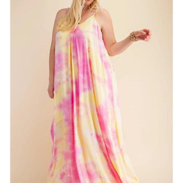 Pink and Yellow Soft Tie-Dye Fabrication Strappy Maxi Dress Product Image