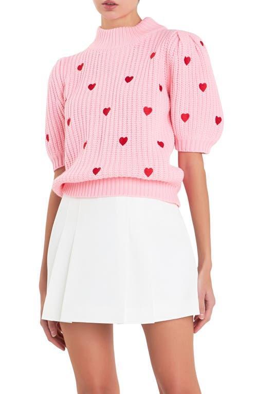 English Factory Heart Embroidered Puff Sleeve Sweater Product Image