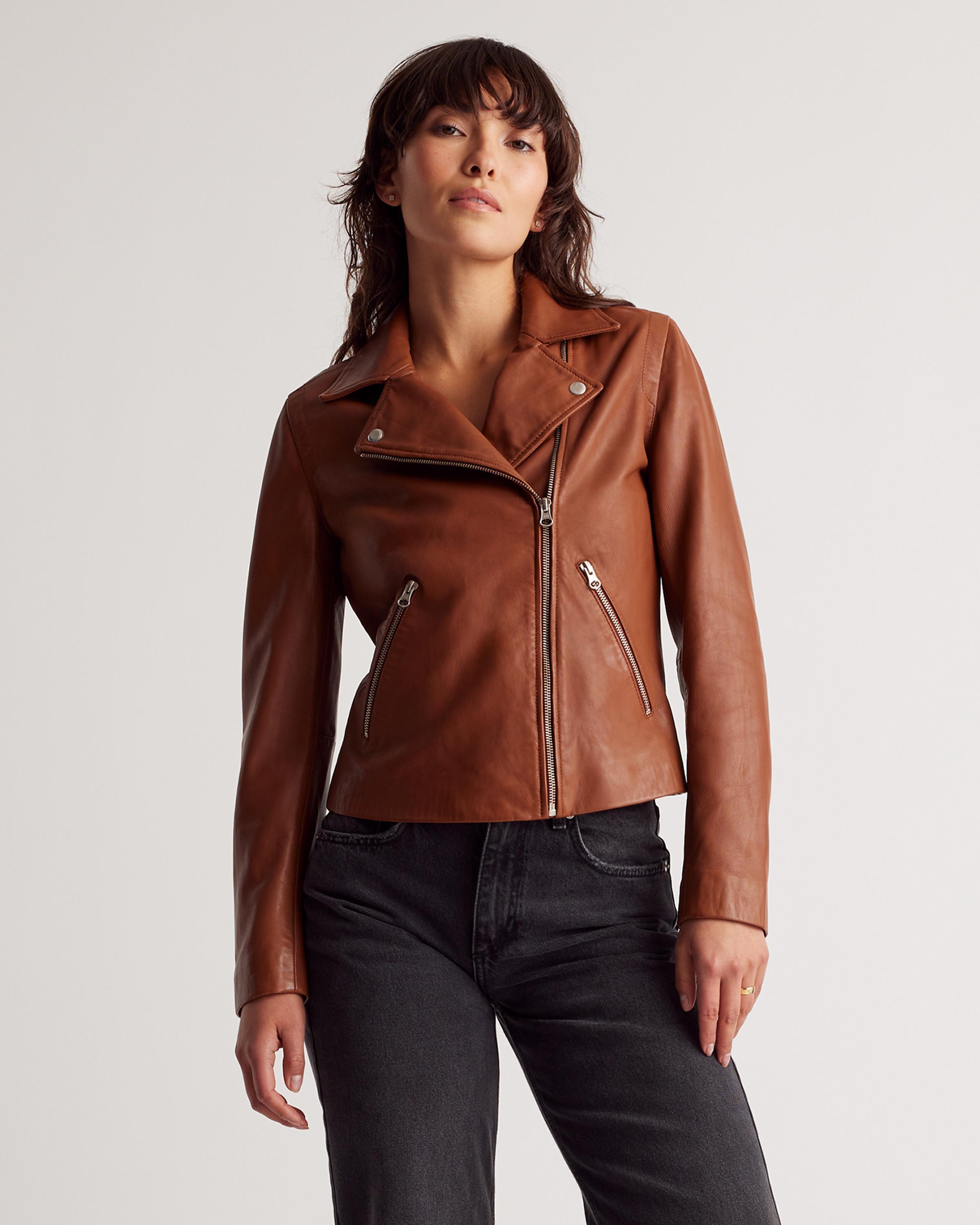 100% Washed Leather Biker Jacket Product Image