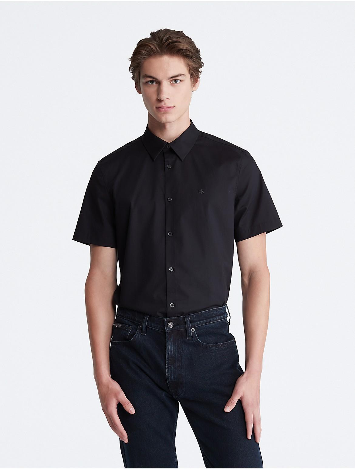 Calvin Klein Mens Stretch Cotton Slim Fit Short Sleeve Shirt - Black - XS Product Image