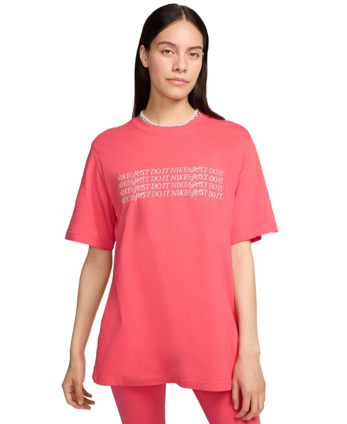 Nike Womens Sportswear Cotton Logo Crewneck T-Shirt - Aster Pink Product Image